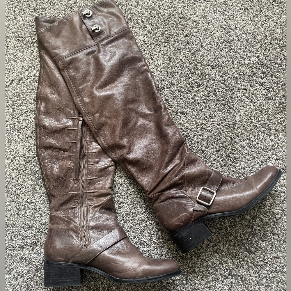 Pour La Victoire Grey Leather Over the Knee Boots size 8